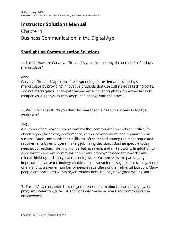 Solution Manual For Business Communication Process and Product Brief Edition, 7th Edition Mary Ellen GuffeyDana LoewyEsther Griffin