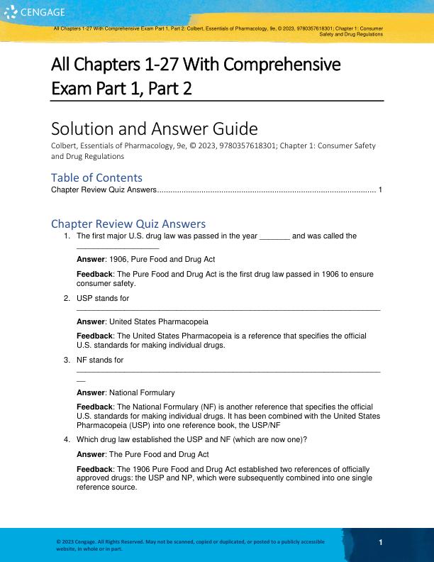 Solution and Answer Guide Essentials of Pharmacology for Health Professions, 9th Edition by Bruce Colbert, Adam James, Elizabeth Katrancha All Chapters