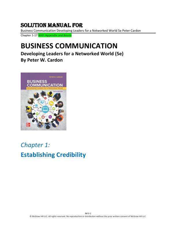 Solution Manual For Business Communication Developing Leaders for a Networked World 5e Peter Cardon Chapter(1-17)With Appendix and Bouns