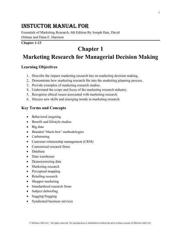 Solution Manual For Essentials of Marketing Research, 6th Edition By Joseph Hair, David Ortinau and Dana E. Harrison