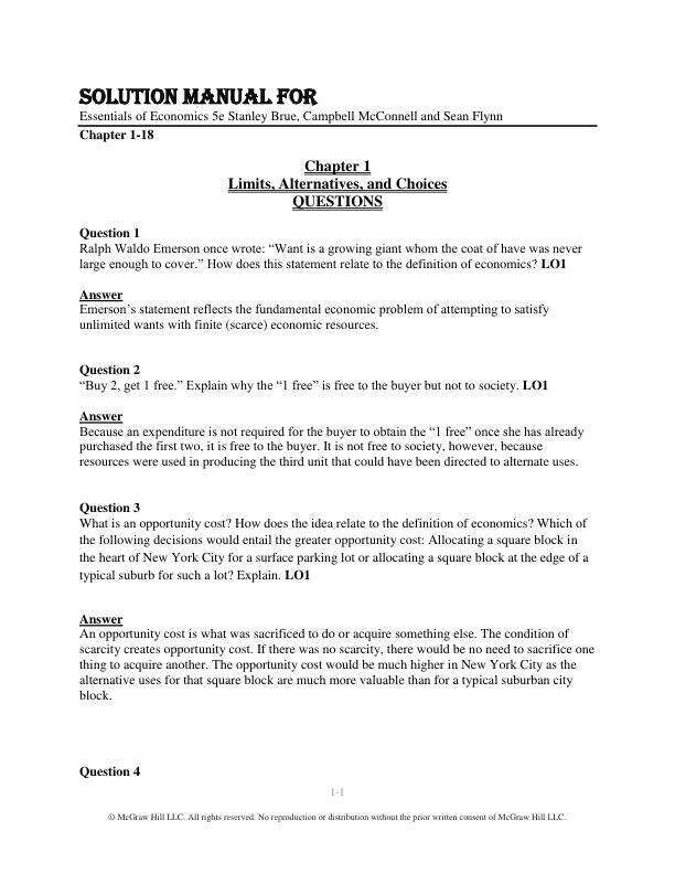Solution Manual For Essentials of Economics 5e Stanley Brue, Campbell McConnell and Sean Flynn