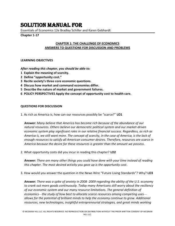 Solution Manual For Essentials of Economics 12e Bradley Schiller and Karen Gebhardt