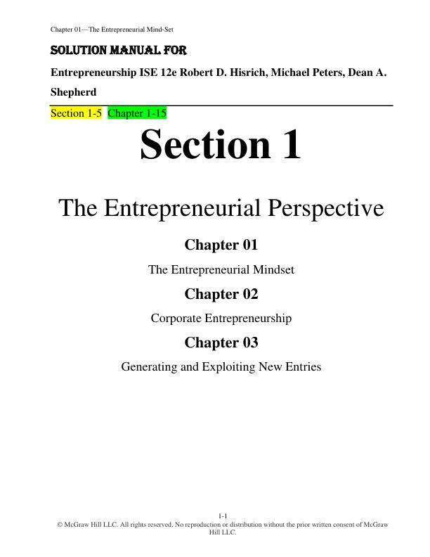 Solution Manual for Entrepreneurship ISE 12e Robert D. Hisrich, Michael Peters, Dean A. Shepherd