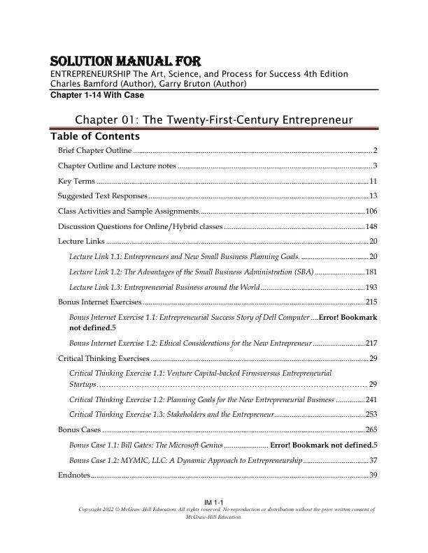 Solution Manual For ENTREPRENEURSHIP The Art, Science, and Process for Success 4th Edition Charles Bamford (Author), Garry Bruton (Author)