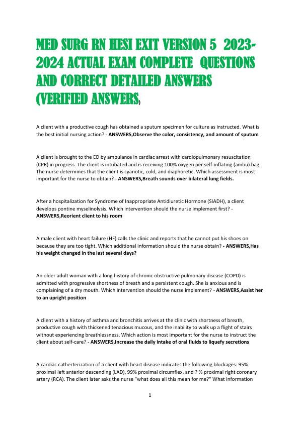 MED SURG RN HESI EXIT VERSION 5  2023