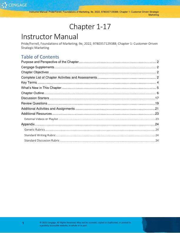 Solution Manual for Foundations of Marketing, 9th Edition William M. Pride,O. C. Ferrell