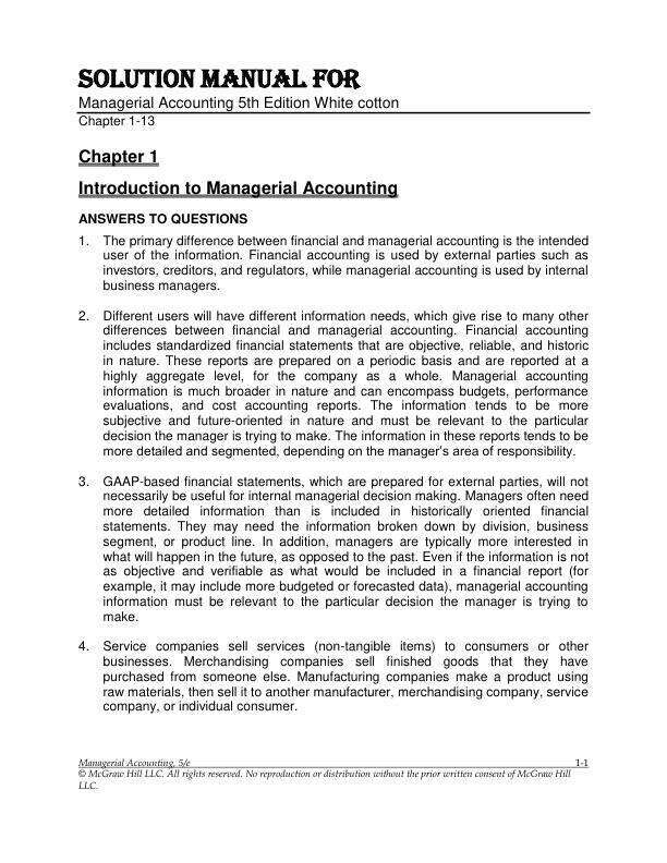 Solution Manual For Managerial Accounting 5th Edition Whitecotton Chapter(1-13)