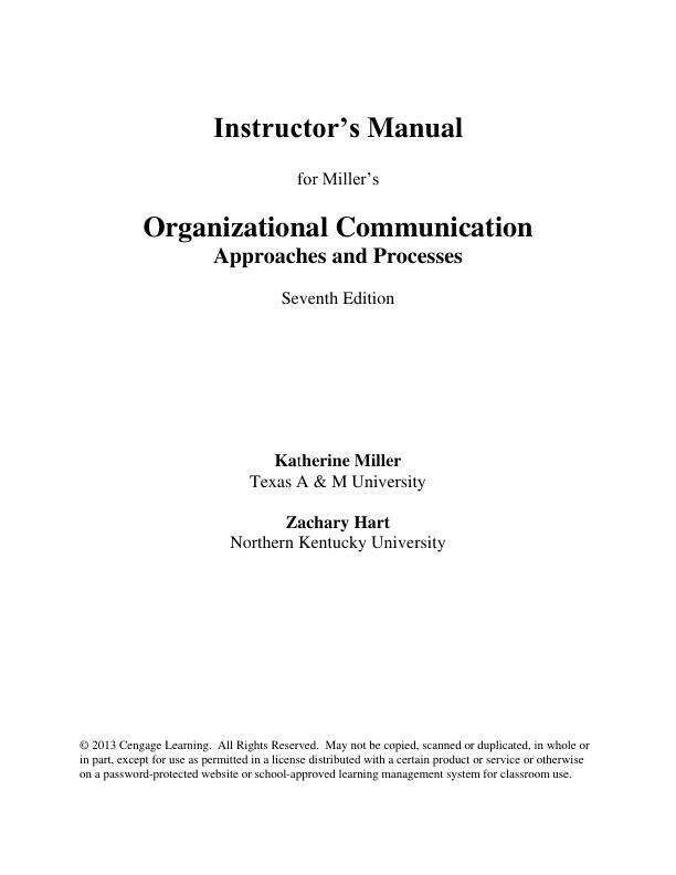 Solution Manual for Organizational Communication Approaches and Processes 7th Edition by Katherine Miller Joshua Barbour