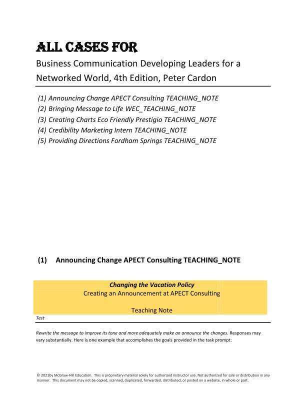 All Cases For Business Communication Developing Leaders for a Networked World, 4th Edition, Peter Card