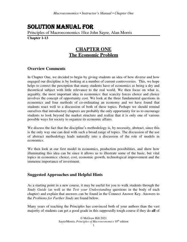 Solution Manual For Principles Of Macroeconomics 10ce John Sayre, Alan Morris Chapter(1-13)