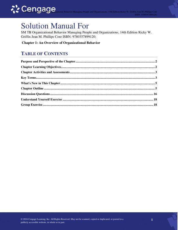 Instructor Manual For Organizational Behavior Managing People and Organizations, 14th EditionRicky W. GriffinJean M. Phillips