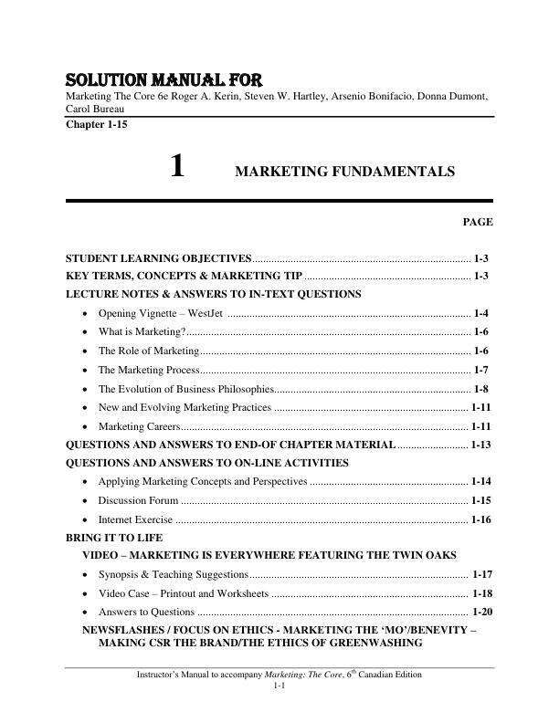 Solution Manual For Marketing The Core 6e Roger A. Kerin, Steven W. Hartley, Arsenio Bonifacio, Donna Dumont, Carol Bureau