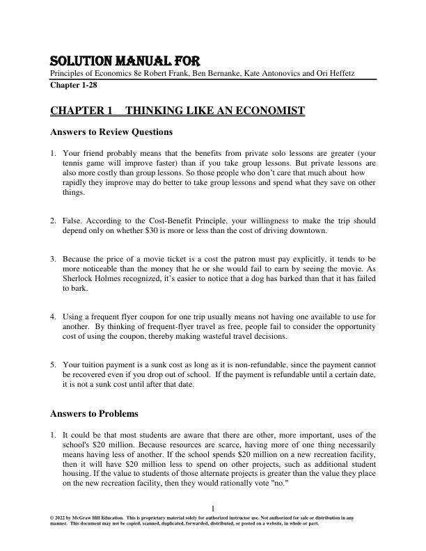 Solution Manual For Principles of Economics 8e Robert Frank, Ben Bernanke, Kate Antonovics and Ori Heffetz