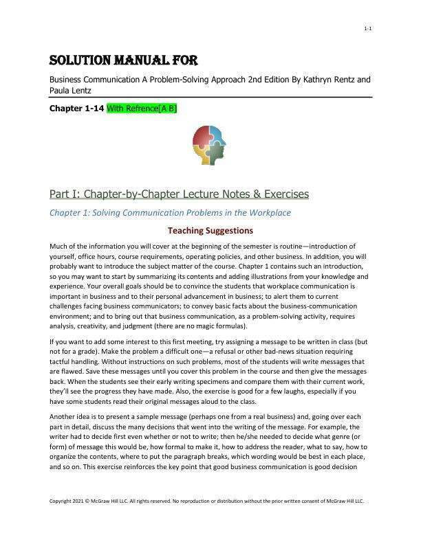 Solution Manual For Business Communication A Problem-Solving Approach 2nd Edition By Kathryn Rentz and Paula Lentz Chapter(1-14) With Refrence
