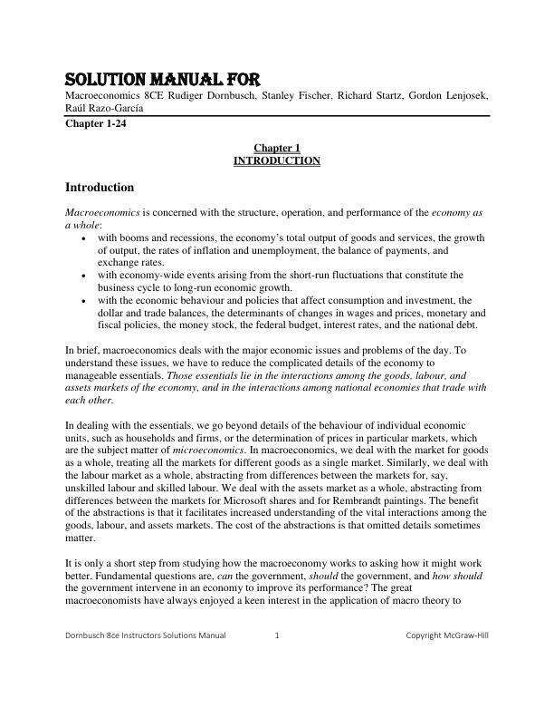 Solution Manual For Macroeconomics 8th Canadian Edition by Rudiger Dornbusch, Stanley Fischer, Richard Startz, Gordon Lenjosek, Raúl Razo-García