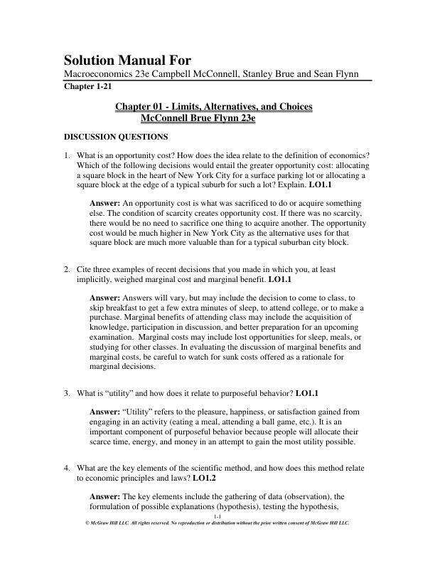Solution Manual For Macroeconomics 23rd Edition by Campbell McConnell, Stanley Brue and Sean Flynn Chapter(1-21)