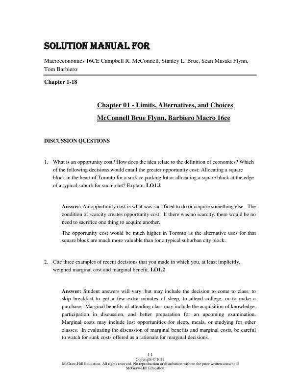 Solution Manual For Macroeconomics 16th Canadian Edition By Campbell R. McConnell, Stanley L. Brue, Sean Masaki Flynn, Tom Barbiero