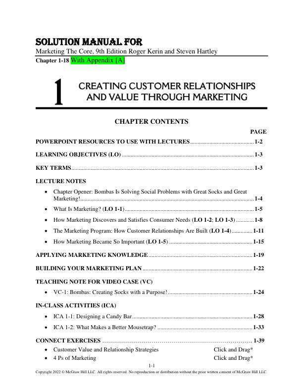 Solution Manual For Marketing The Core, 9th Edition Roger Kerin and Steven Hartley Chapter(1-18) With Appendix[a]