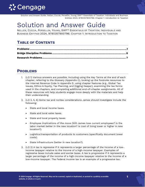 Solution Manual For South-Western Federal Taxation 2024 Essentials of Taxation Individuals and Business Entities, 27th Edition Annette NellenAndrew D. CucciaMark PersellinJames C. Y