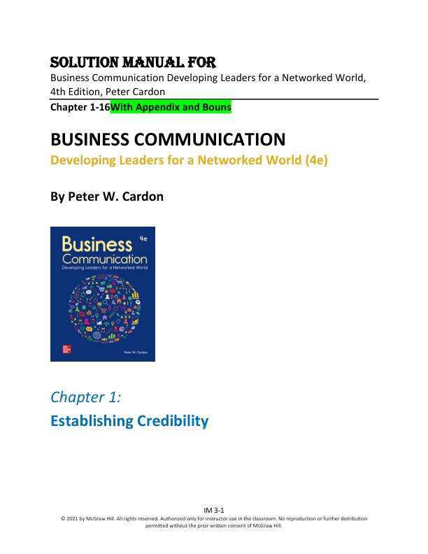 Solution Manul For Business Communication Developing Leaders for a Networked World, 4th Edition, Peter Cardon