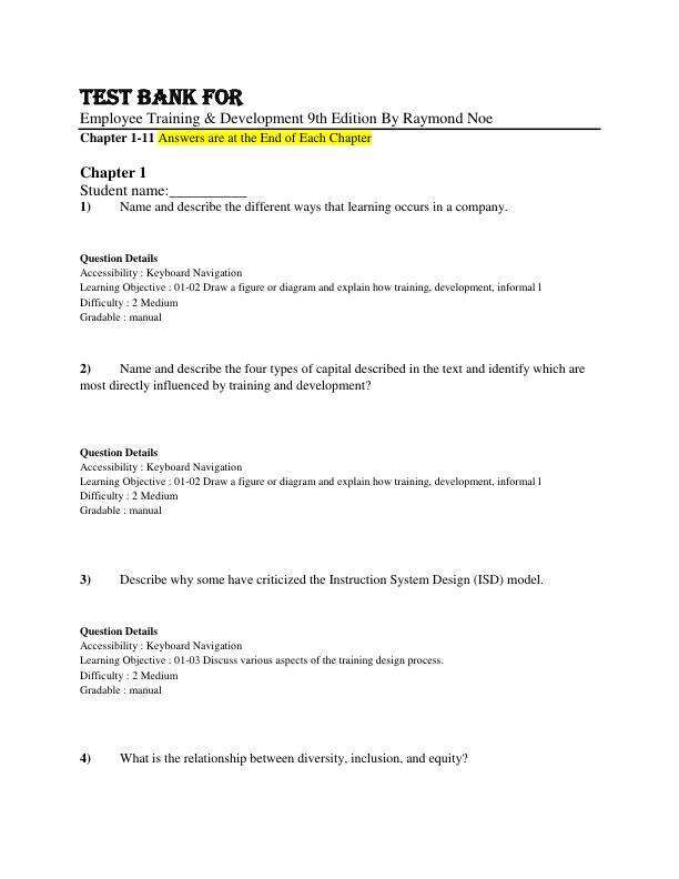 Test Bank For Employee Training & Development 9th Edition By Raymond Noe