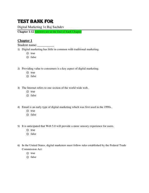 Test Bank For Digital Marketing 1e Raj Sachdev Chapter(1-12)