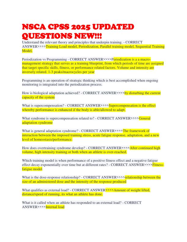 NSCA CPSS 2025 UPDATED QUESTIONS NEW!!! 