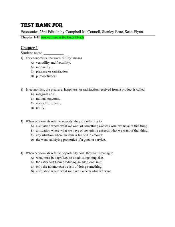 Test Bank For Economics 23rd Edition By Campbell McConnell, Stanley Brue, Sean Flynn