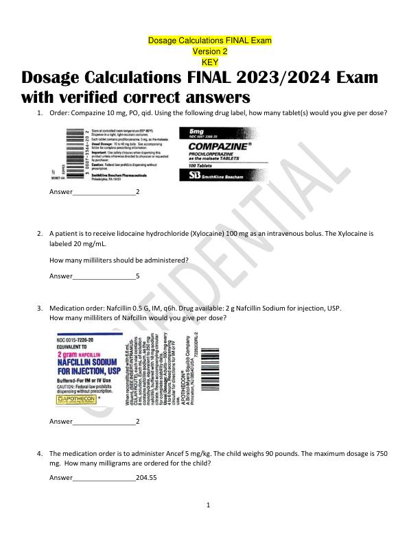 Dosage_Calculations_FINAL_Exam__v2KEY_1_ updated