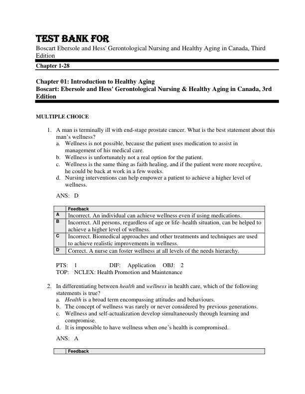 Test Bank for Ebersole and Hess Gerontological Nursing and Healthy Aging in Canada, 3rd Edition by Veronique Boscart Chapter 1-28