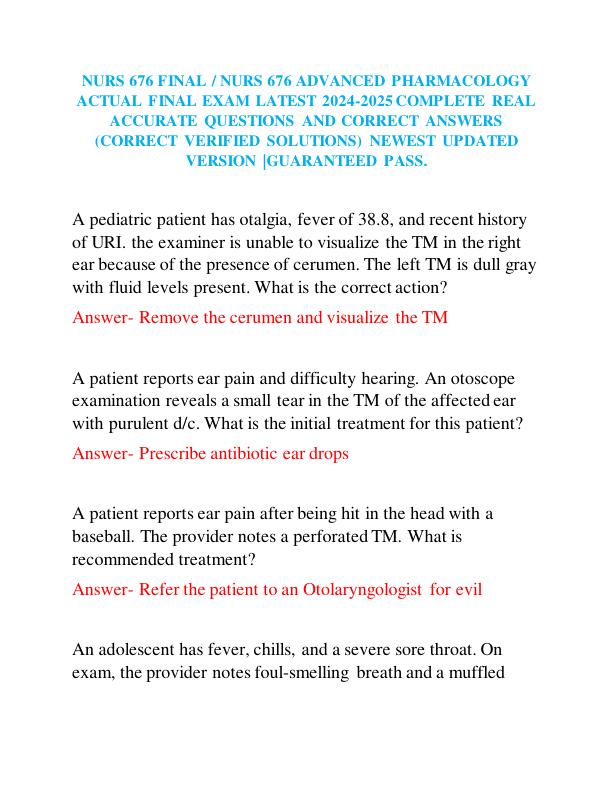NURS 676 FINAL  NURS 676 ADVANCED PHARMACOLOGY ACTUAL FINAL EXAM LATEST 2024-2025 COMPLETE REAL ACCURATE QUESTIONS AND CORRECT ANSWERS (CORRECT VERIFIED SOLUTIONS) NEWEST UPDATED VERSION GUARANTEED PASS.