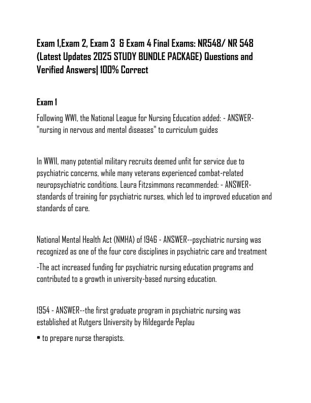 Exam 1,Exam 2, Exam 3  & Exam 4 Final Exams NR548 NR 548 (Latest Updates 2025 STUDY BUNDLE PACKAGE) Questions and Verified Answers 100% Correct