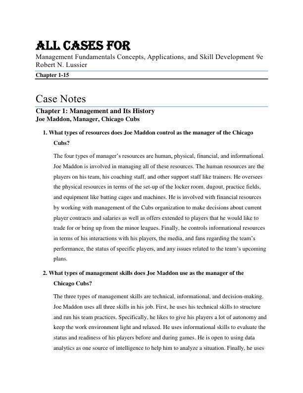 All Cases For Management Fundamentals Concepts, Applications, and Skill Development 9th Edition by Robert N. Lussier