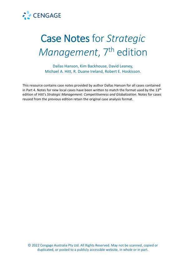 All Cases For  Strategic Management Competitiveness and Globalisation, 7th Edition by Dallas HansonKim BackhouseDavid LeaneyMichael A. HittR. Duane IrelandRobert E. Hoskisson