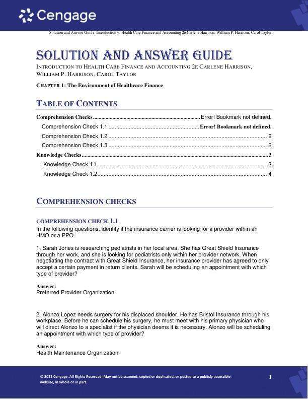 Solution and Answer Guide  Introduction to Health Care Finance and Accounting 2th Edition Carlene Harrison, William P. Harrison, Carol Taylor