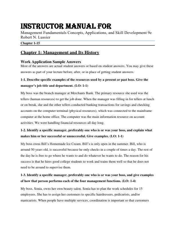Instructor Manual For Management Fundamentals Concepts, Applications, and Skill Development 9th Edition by Robert N. Lussier
