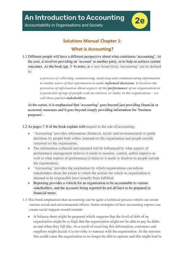 Solution Manual for An Introduction to Accounting Accountability in Organisations and Society, 2nd Edition Craig Deegan