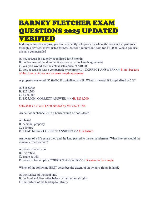 BARNEY FLETCHER EXAM QUESTIONS 2025 UPDATED VERIFIED 