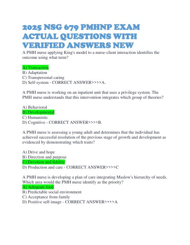 2025 NSG 679 PMHNP EXAM ACTUAL QUESTIONS WITH VERIFIED ANSWERS NEW