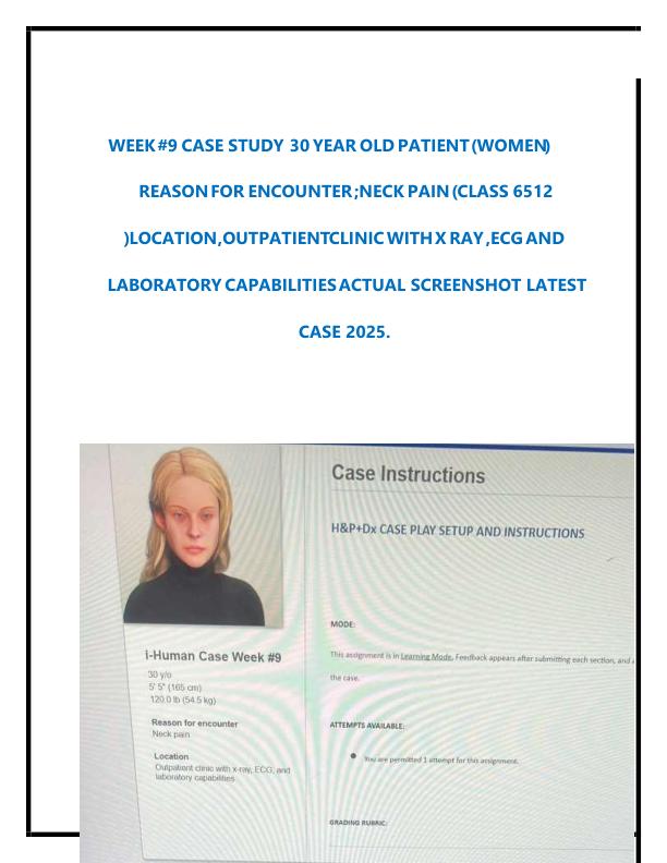 iHuman Case Study 30-Year-Old Female Reason for Encounter Neck Pain (Class 6512)  iHuman Case Analysis Week #9 