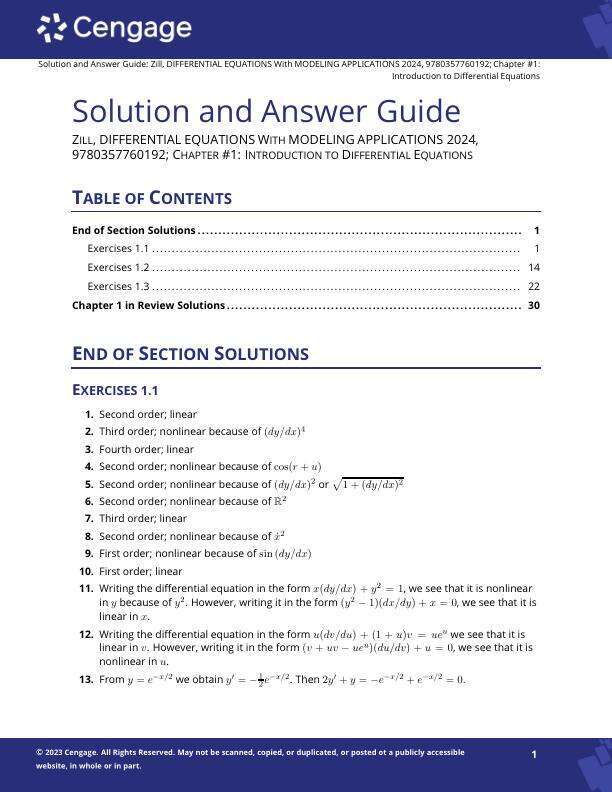 Solution Manual For A First Course in Differential Equations with Modeling Applications, 12th Edition Dennis G. Zill