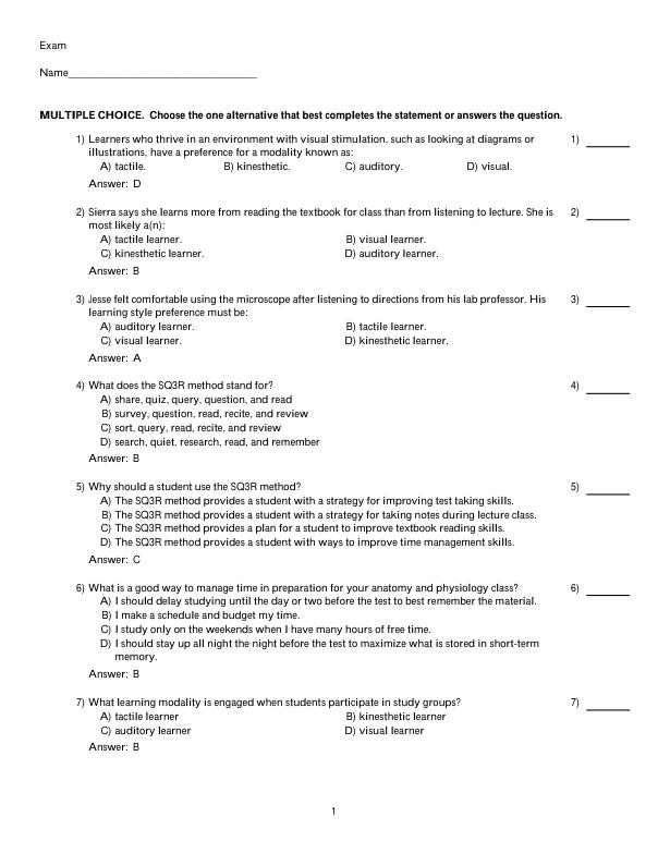 Test Bank For Human Anatomy & Physiology Laboratory Manual Making Connections  2nd Edition by Catharine C. Whiting Chapter 1-27