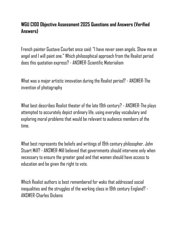 WGU C100 Objective Assessment 2025 Questions and Answers (Verified Answers)