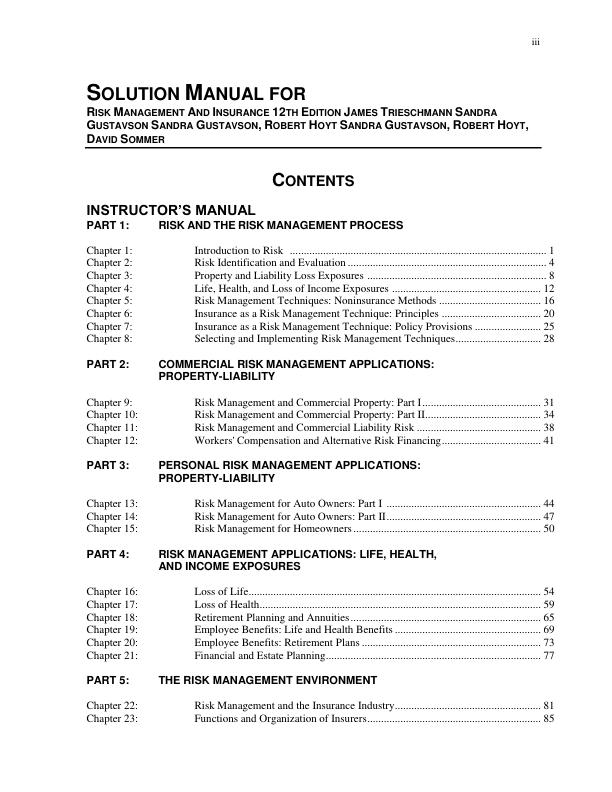 Solution Manual for Risk Management And Insurance 12th Edition James Trieschmann Sandra Gustavson Sandra Gustavson, Robert Hoyt Sandra Gustavson, Robert Hoyt, David Sommer
