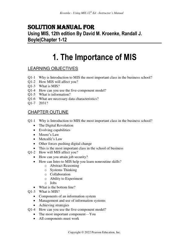 Solution Manual for Using MIS, 12th edition By David M. Kroenke, Randall J. Boyle Chapter 1-12
