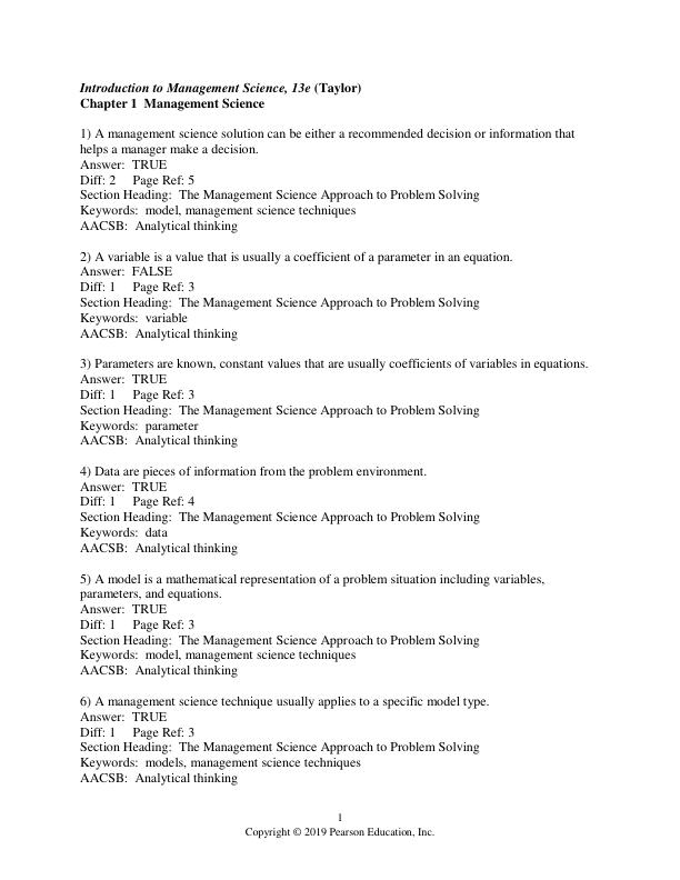 Test Bank for Introduction To Management Science 13th Edition Bernard W. Taylor
