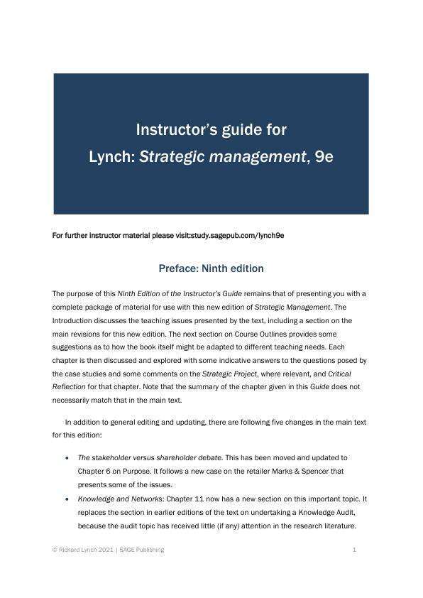 Solution Manual For Strategic Management 9th Edition by Richard Lynch