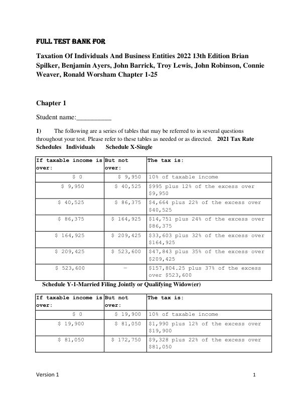 Test Bank for Taxation Of Individuals And Business Entities 2022 13th Edition Brian Spilker, Benjamin Ayers, John Barrick, Troy Lewis, John Robinson, Connie Weaver, Ronald Worsham