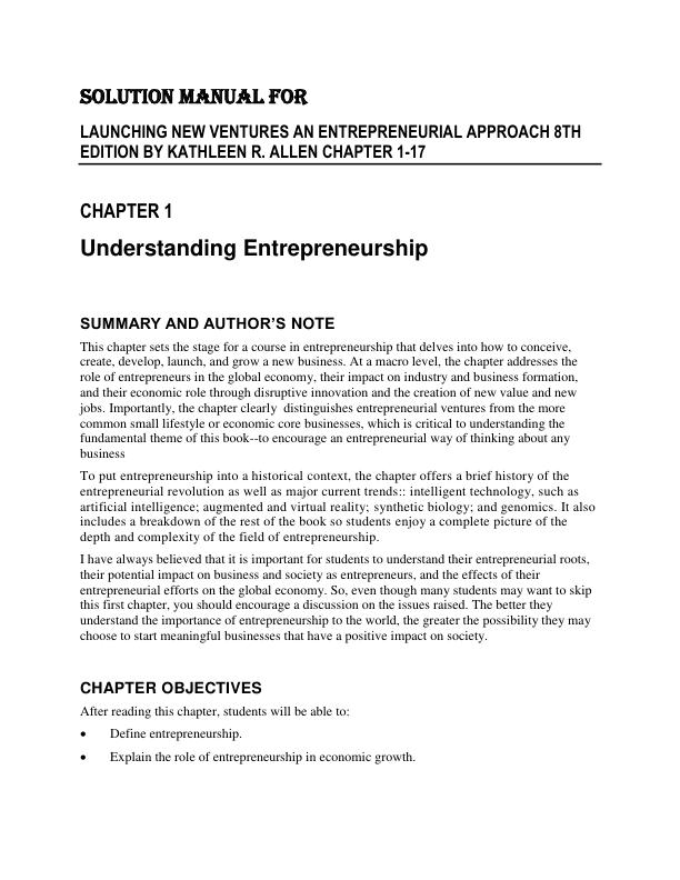Solution Manual for Launching New Ventures An Entrepreneurial Approach 8th Edition By Kathleen R. Allen