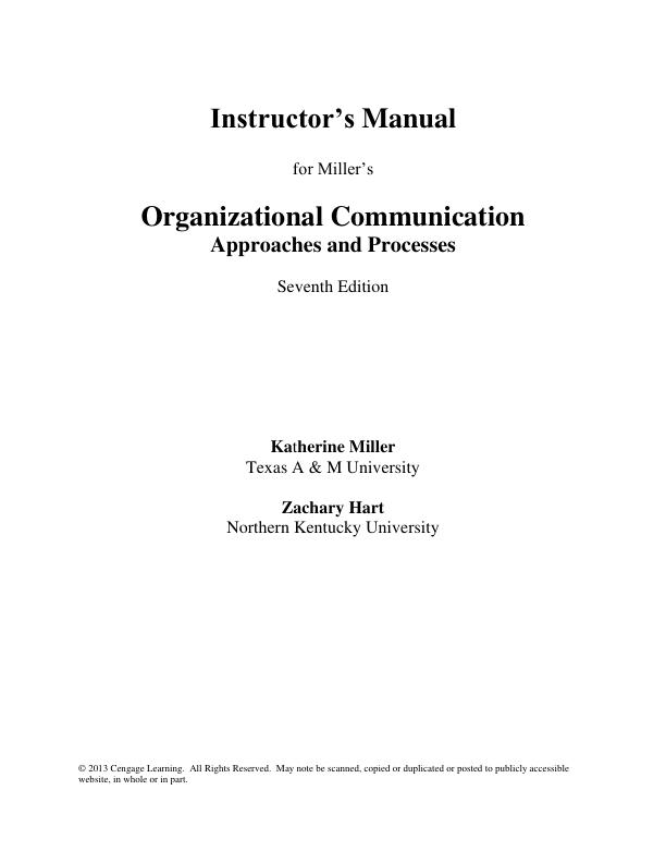 Solution Manual for Organizational Communication Approaches and Processes 7th Edition By Katherine Miller, Joshua Barbour